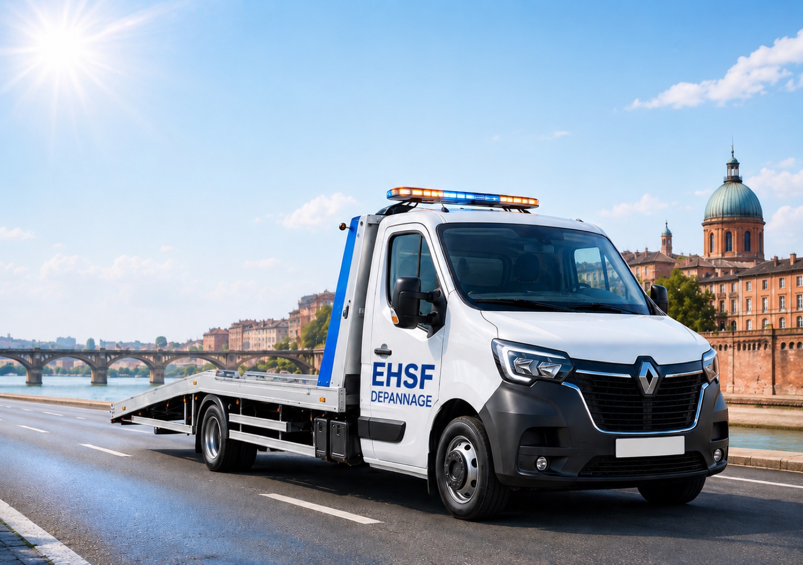 Camion plateau de dépannage EHSF en intervention à Toulouse